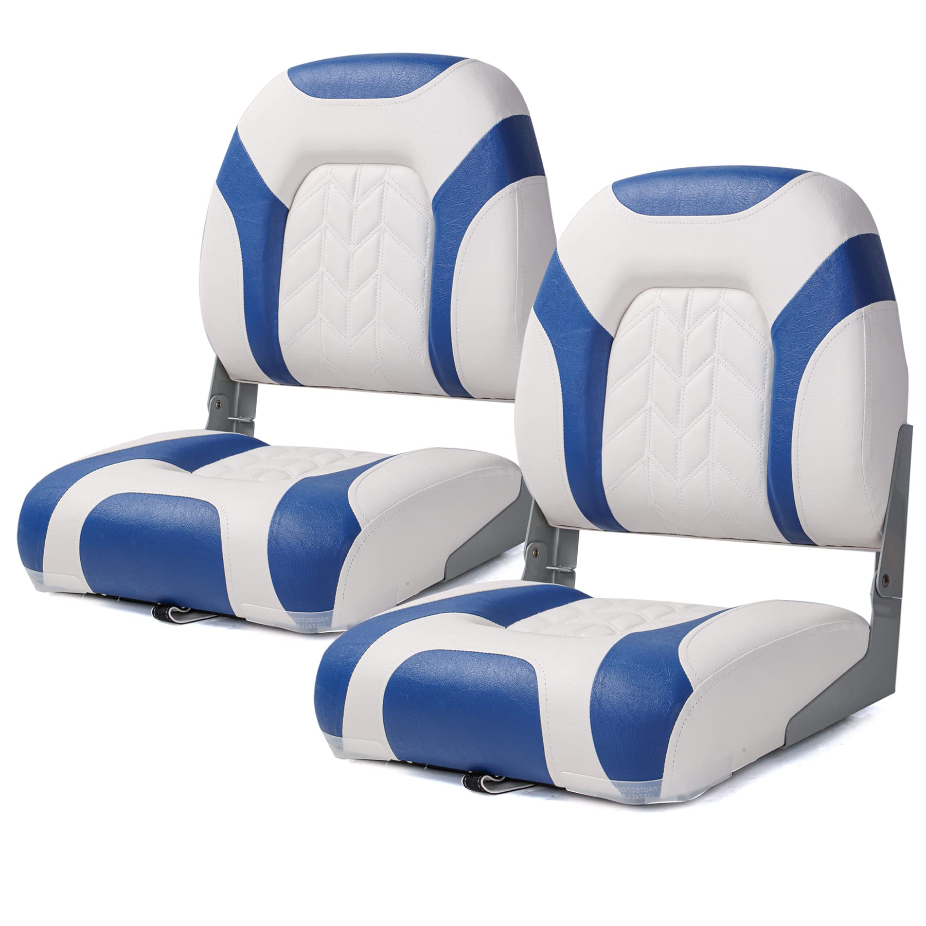 Premium Marine A Pair of Low Back Folding Boat Seat, Fishing Marine Seats with Stainless Steel Screws, Charcoal/Black(2 Seats)