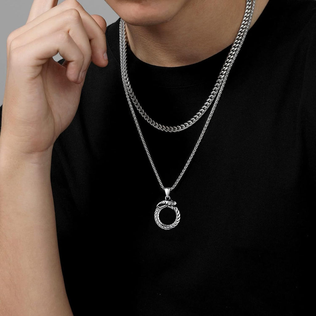 U7 Punk Chameleon/Eagle/Dragon/Hawk/Wolf Necklaces for Men Women, Retro Black Stainless Steel Animal Pendant Personalized Jewelry Gift Cool Necklace with 22 Inch Chain