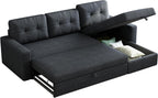 Upholstered Sleeper Sofa, L Shaped Sectional Couch with Reversible Storage, Convertible Corner Lounge Couches w/Pull Out Sofabed for Living Room, Apartment,Dark Grey