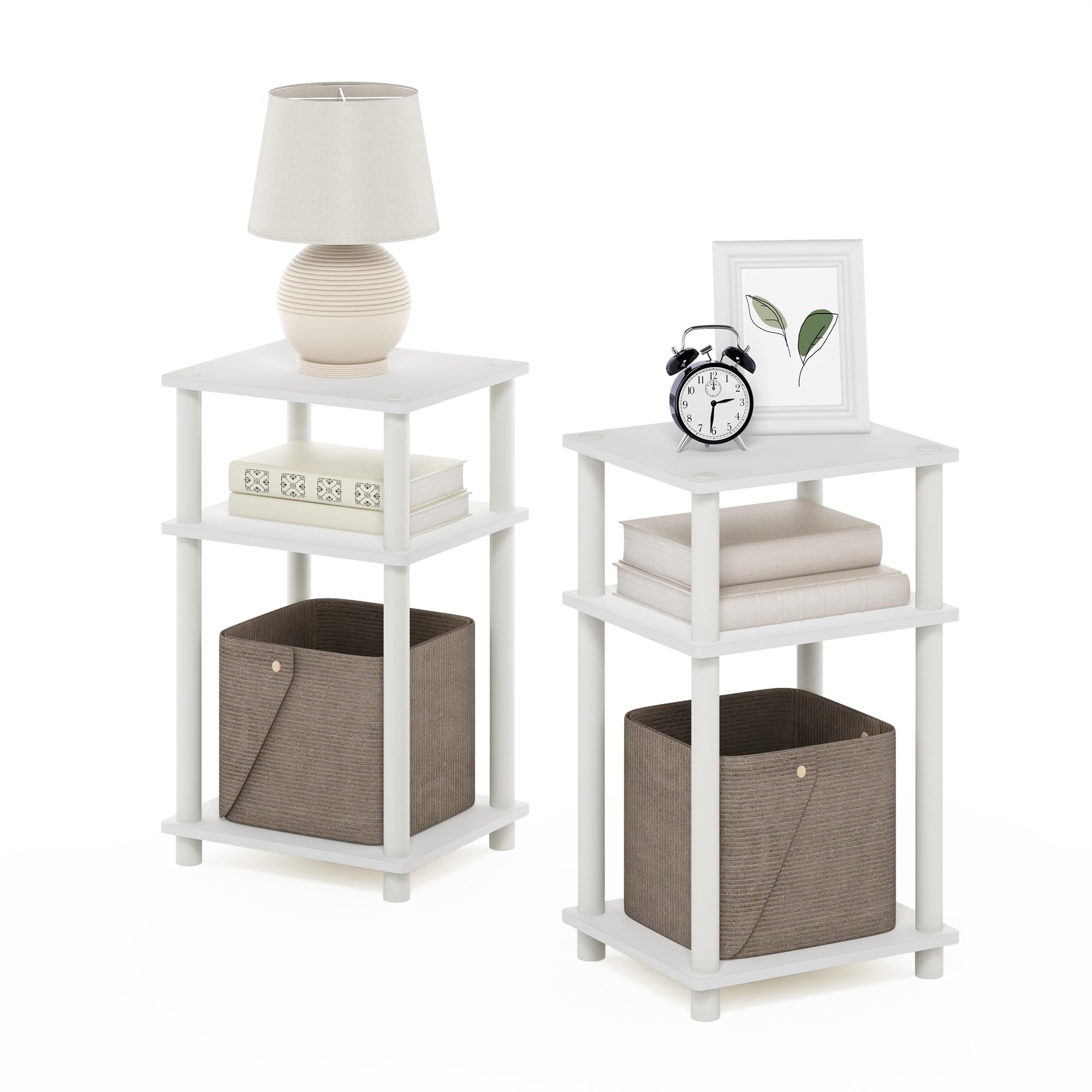 Furinno Just 3-Tier Turn-N-Tube Nightstand, 2-Pack, Columbia Walnut/Black