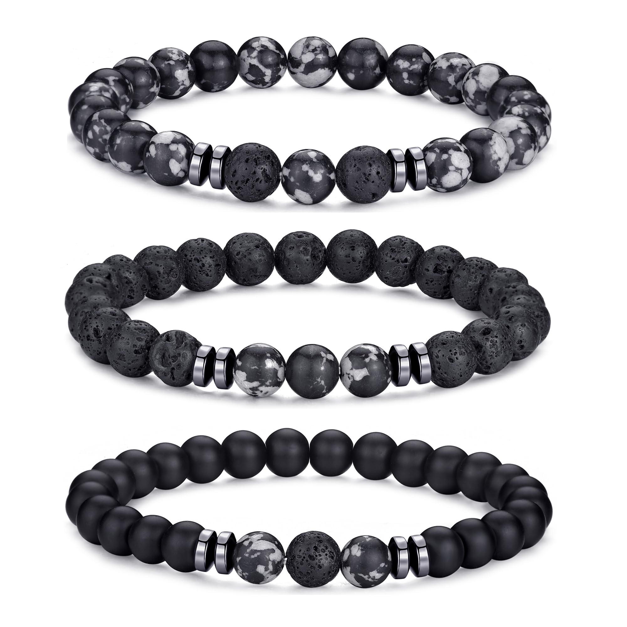 RANKEEF Tiger Eye Bracelet For Men 8MM Natural Stone Stretch Adjustable Black Crystal Beaded Bracelet for Men Women Gifts