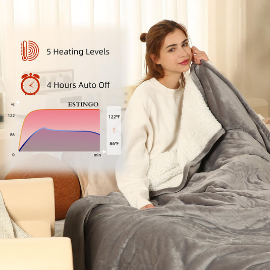 Electric Throw Blanket Heated Blanket Throw with 5 Heating Levels & 4 Hours Auto Off, 50"x60" Heated Throw Blanket with ETL & FCC Certification for Home Office, Machine Washable, Dark Gray