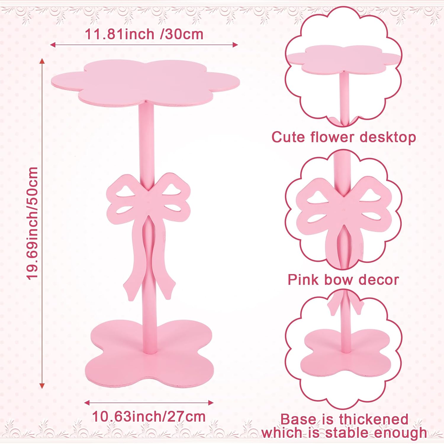 Pink Bow Side Table Small Wood End Table Coffee Coquettish Room Decor Pink Bedside Cocktail Drink Stand for Small Spaces Nightstand Bedroom Couch Chair