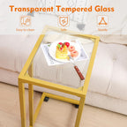 Fixwal C-Shaped End Table Set of 2, Tempered Glass Couch Table Snack Side Table with Metal Frame, TV Tray Table for Living Bedroom Coffee Snack Laptop Sofa Couch and Bed, Gold