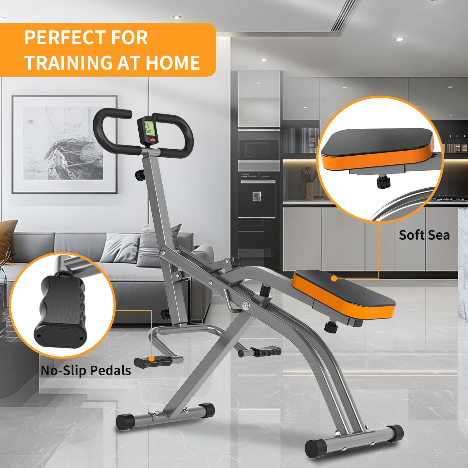 NAYSAYE Entraîneur d'Assistance aux Squats, Machine à Squats Machine à Ramer avec Bandes de Résistance Réglables Écran LCD, Entraîneur d'Exercice Pliable avec Capacité de Charge de 265LBS pour Bureau à Domicile Argenté