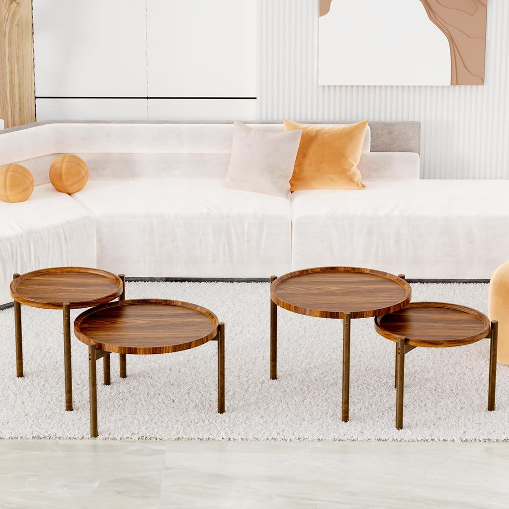 Round Nesting Coffee Tables Set of 2,Round End Table,Small Nesting Tables,Side Table,for for Living Room Bedroom Balcony