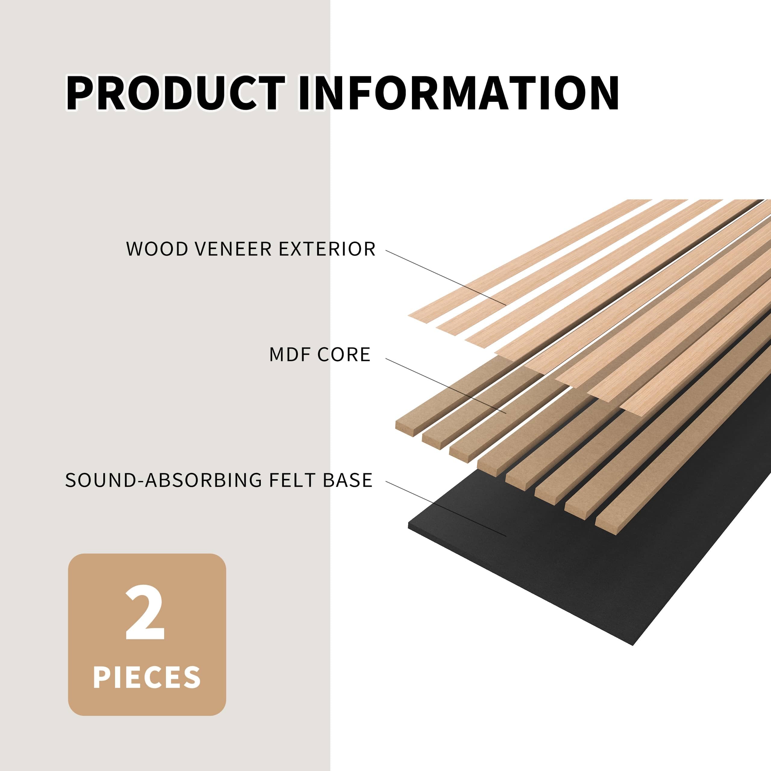 POHARE Wood Slat Wall Panels, 2 Pack Accent Decorative Acoustic Wood Slats for Wall and Ceilings, Acoustic Panels for Interior Wall Décor on Felt Back Board, Oak, 8 x 1 ft - Grand Goldman