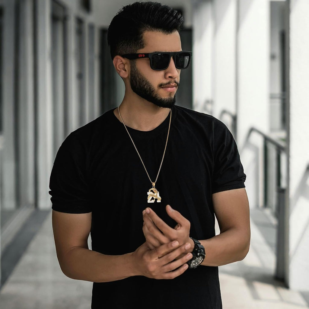 AsAlways 18K Gold Plated Memorial 24 Legend Basketball Number Pendant Inlay CZ Hip Hop Rock Punk Totem Amulet Charm Snake Necklace Gift Jewelry