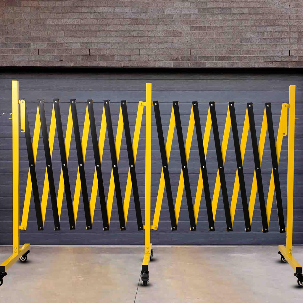 11 Traffic Barricade with Casters, Metal Expandable Barricade, Folding Security Gate, Retractable Fence Outdoor Barricade Fence for Construction Area, Traffic Control（2 Pack)