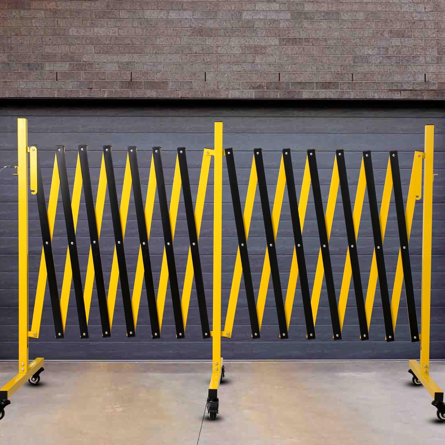 11 Traffic Barricade with Casters, Metal Expandable Barricade, Folding Security Gate, Retractable Fence Outdoor Barricade Fence for Construction Area, Traffic Control（2 Pack)