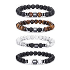 RANKEEF Tiger Eye Bracelet For Men 8MM Natural Stone Stretch Adjustable Black Crystal Beaded Bracelet for Men Women Gifts