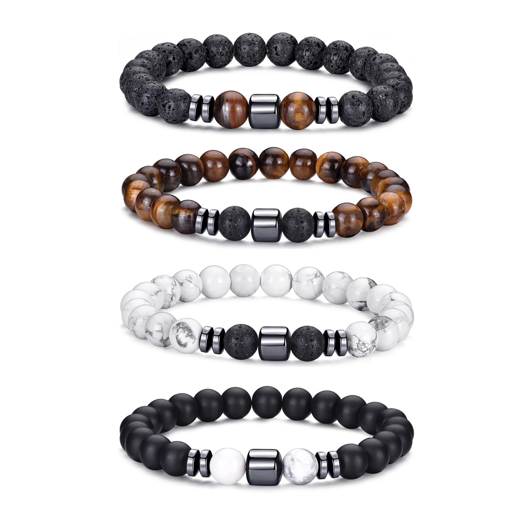 RANKEEF Tiger Eye Bracelet For Men 8MM Natural Stone Stretch Adjustable Black Crystal Beaded Bracelet for Men Women Gifts
