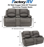 65"" Powered Wall Hugger Reclining RV Theater Seats | Double Recliner RV Sofa & Console | RV Couch | Wall Hugger Recliner | RV Theater Seating | RV Furniture (Slate), CC-PMOD65