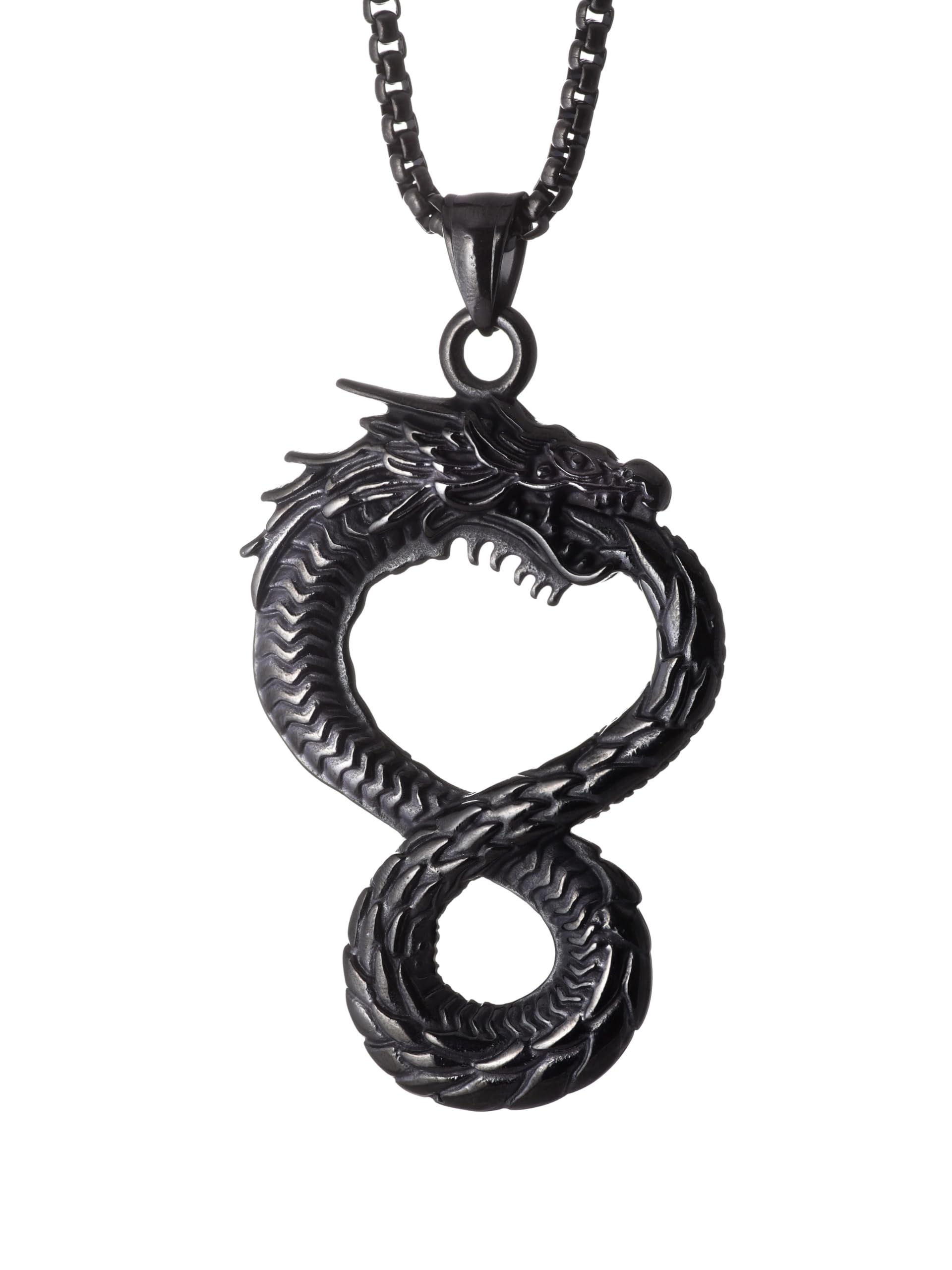 HAQUIL Dragon Necklace, Ouroboros Serpent Dragon Pendant, Dragon Jewelry Gift for Men and Women