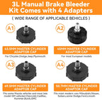 3L Brake Bleeder Kit, Manual Brake Bleeder Vacuum Pump Kit, Brake Fluid Bleeder Kit With 1l Brake Bleeder Bottle And 4 Master Cylinder Adapters, Brake Bleeding Kit Suitable for Most Vehicles