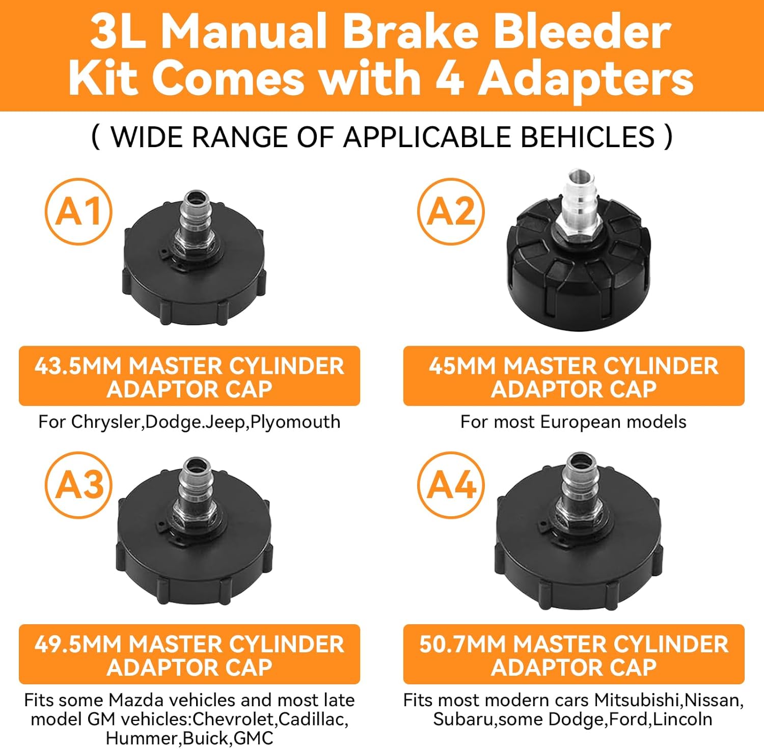 3L Brake Bleeder Kit, Manual Brake Bleeder Vacuum Pump Kit, Brake Fluid Bleeder Kit With 1l Brake Bleeder Bottle And 4 Master Cylinder Adapters, Brake Bleeding Kit Suitable for Most Vehicles
