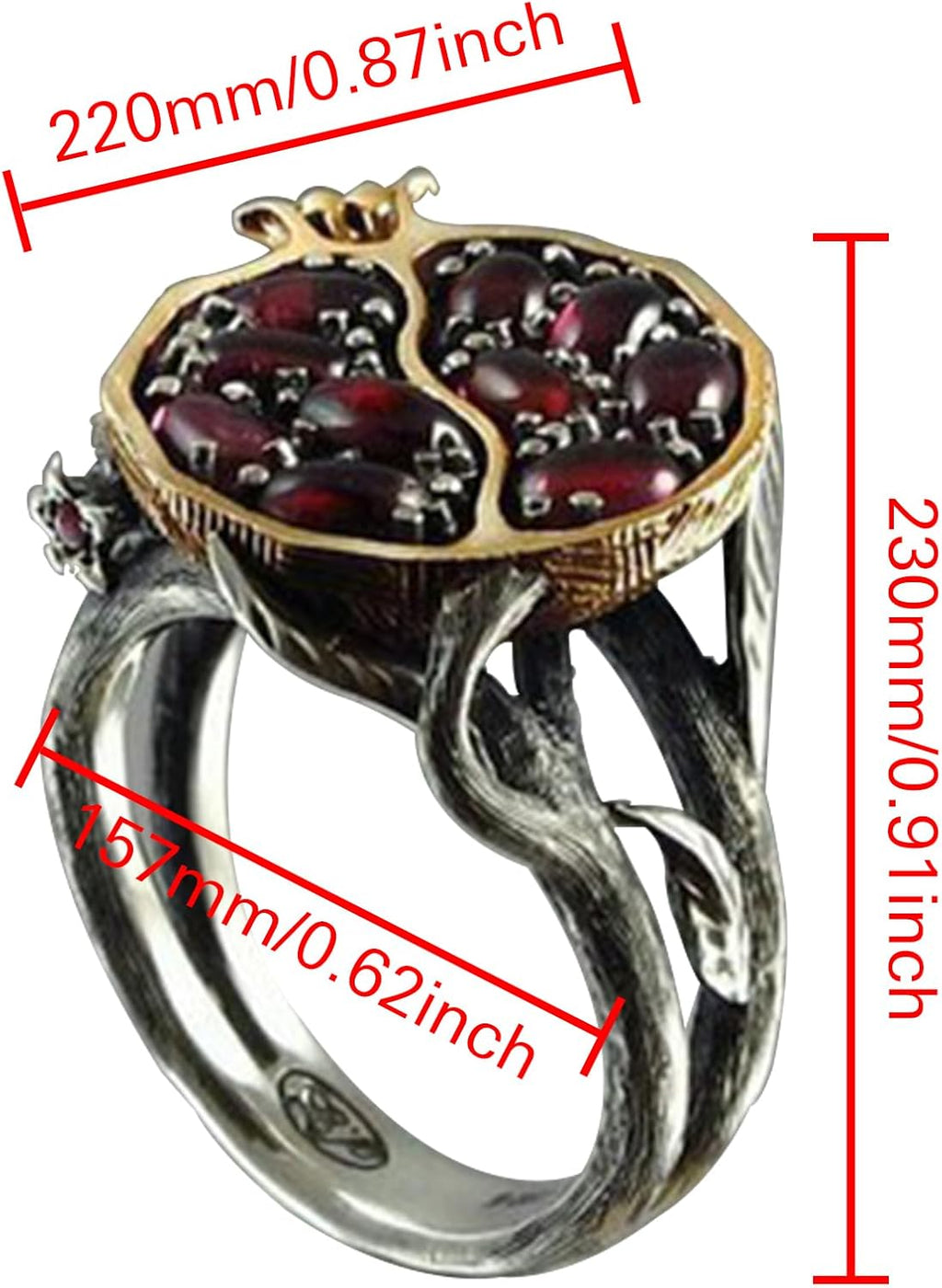 Garnet Ring, Tree Vine Black Gold Statement Ring Ruby Engagement Rings for Wife Girlfriend, Pomegranate Shaped Birthstone Ring Silver Ring Jewelry Gift for Women, Handmade Anniversary Ring