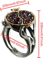 Garnet Ring, Tree Vine Black Gold Statement Ring Ruby Engagement Rings for Wife Girlfriend, Pomegranate Shaped Birthstone Ring Silver Ring Jewelry Gift for Women, Handmade Anniversary Ring