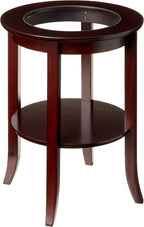 Frenchi Furniture-Wood Genoa End Table, Round Side /Accent Table , Inset Glass Espresso