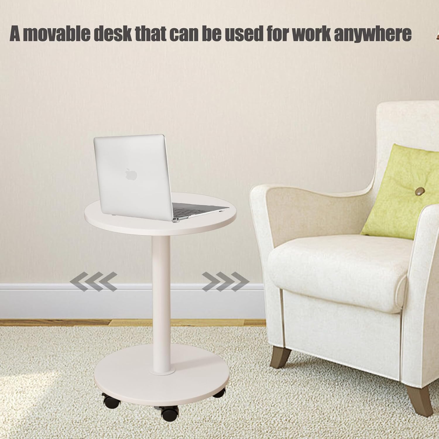 Pedestal Side Table Round with Wheel, Rotating Couch Tables That Slide Under, Small Side Table for Living Room and Bedroom Sofas, Beds, Mini Coffee Tables, (H) 22.4 *(W) 11.8 (Assembly Required)