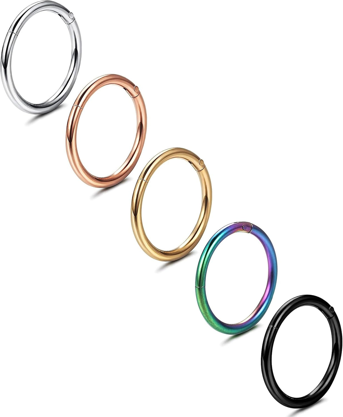 Jstyle 5Pcs 316L Surgical Steel Septum Rings Nose Rings Hoop 16G 18G 20G Hinged Clicker Hoop Nose Rings for Women Men Cartilage Hoop Earring Lip Helix Rook Tragus Conch Septum Nose Piercing Jewelry