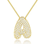 KissYan Bubble Letter Necklace, 14K Gold Plated Balloon Initial Pendant Box Chain Necklace Dainty Pave CZ Jewelry Gift for Women(Gold A)