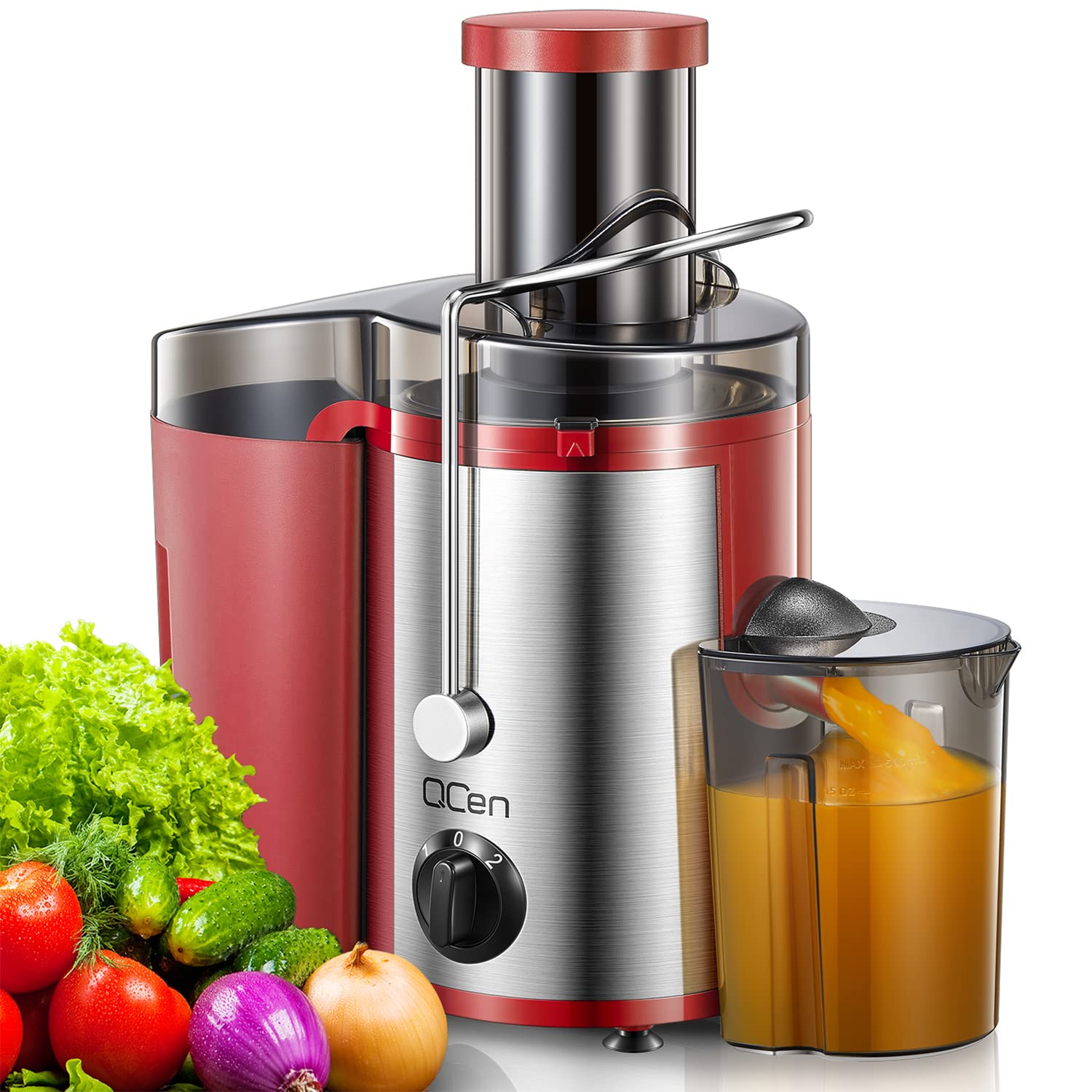 QCen Juicer Machine, 500W Centrifugal Juicer Extractor with Wide Mouth 3” Feed Chute for Fruit Vegetable, Easy to Clean, Stainless Steel, BPA-free (Aqua)