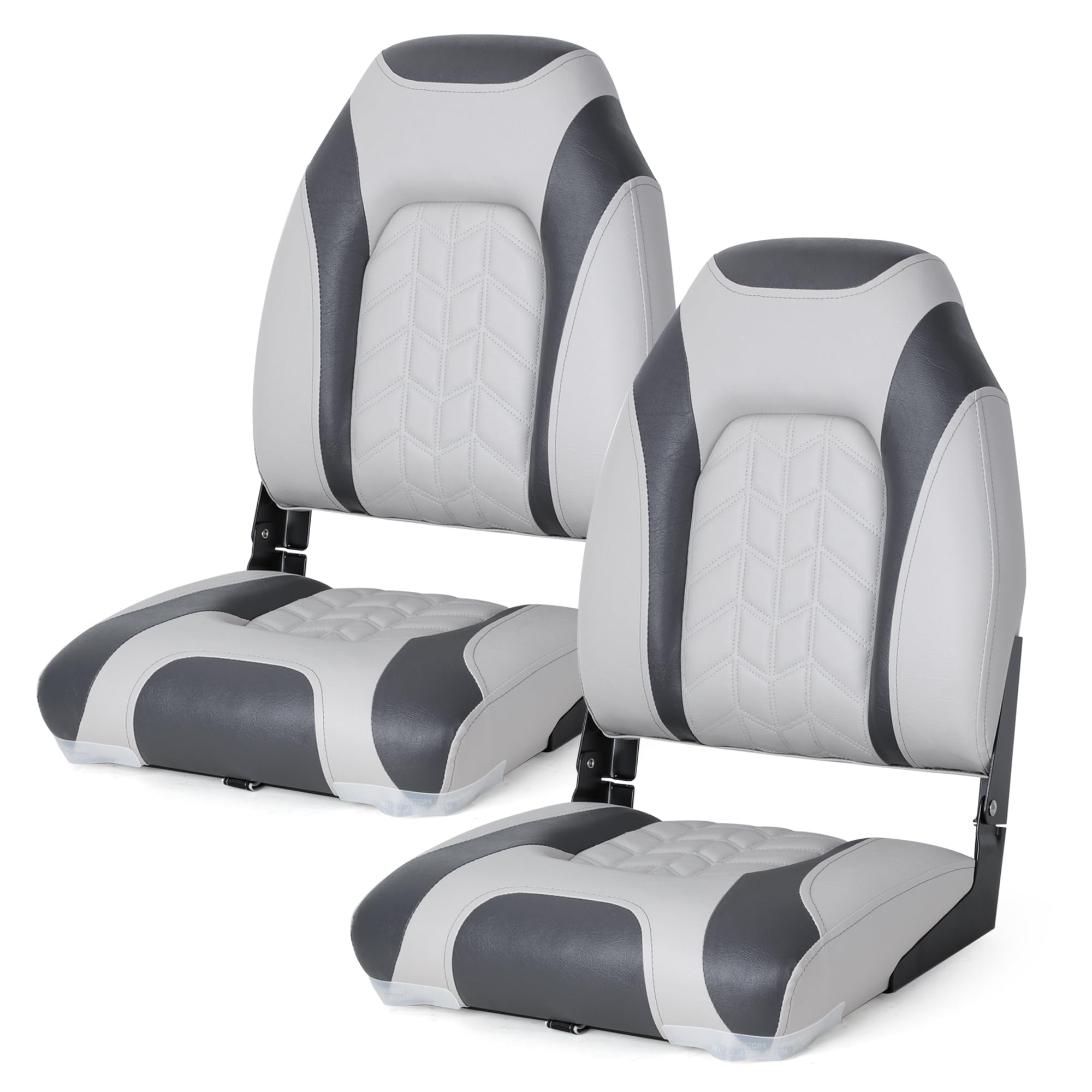 Premium Marine A Pair of Low Back Folding Boat Seat, Fishing Marine Seats with Stainless Steel Screws, Charcoal/Black(2 Seats)