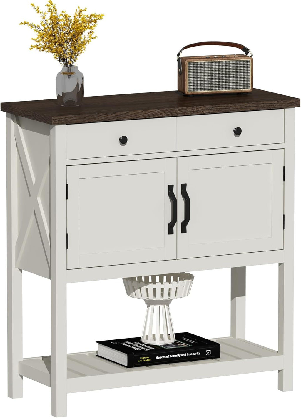 ChooChoo Farmhouse Console Table, Entryway Table with Storage Shelf, Coffee Bar Cabinet, Narrow Buffet Sideboard for Kitchen, Hallway, Living Room, White