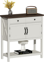ChooChoo Farmhouse Console Table, Entryway Table with Storage Shelf, Coffee Bar Cabinet, Narrow Buffet Sideboard for Kitchen, Hallway, Living Room, White