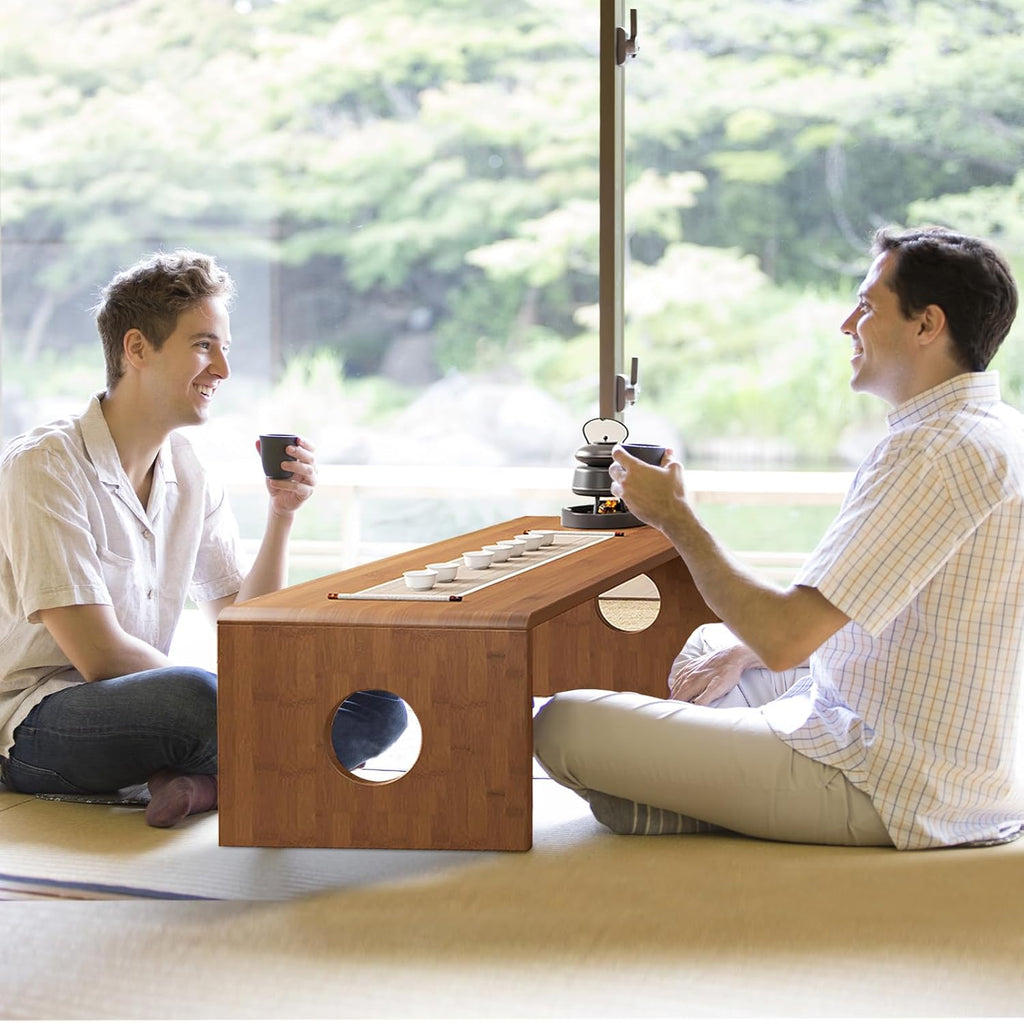 Foldable Japanese Floor Table Low Bamboo Coffee Table for Tatami Meditation,Easy Assembly,Space-Saving Design, Ideal for Small Spaces,Living Room,Bedroom,Office (Walnut, 31.49 INCH)