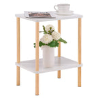 Apicizon 2 Tier End Table, Small Side Table with Solid Wood Legs, Boho Bedside Table with Storage Shelf, Nightstand for Small Spaces, Bedroom, Living Room, Entryway, Farmhouse, Easy Assembly, Natural