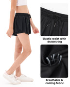 Stelle Pige Flydende Shorts med Lommet Atletisk Løbeskørt Høj Talje Sommerfugl 2 i 1 Sports Shorts 5-16 År (Sort, L)