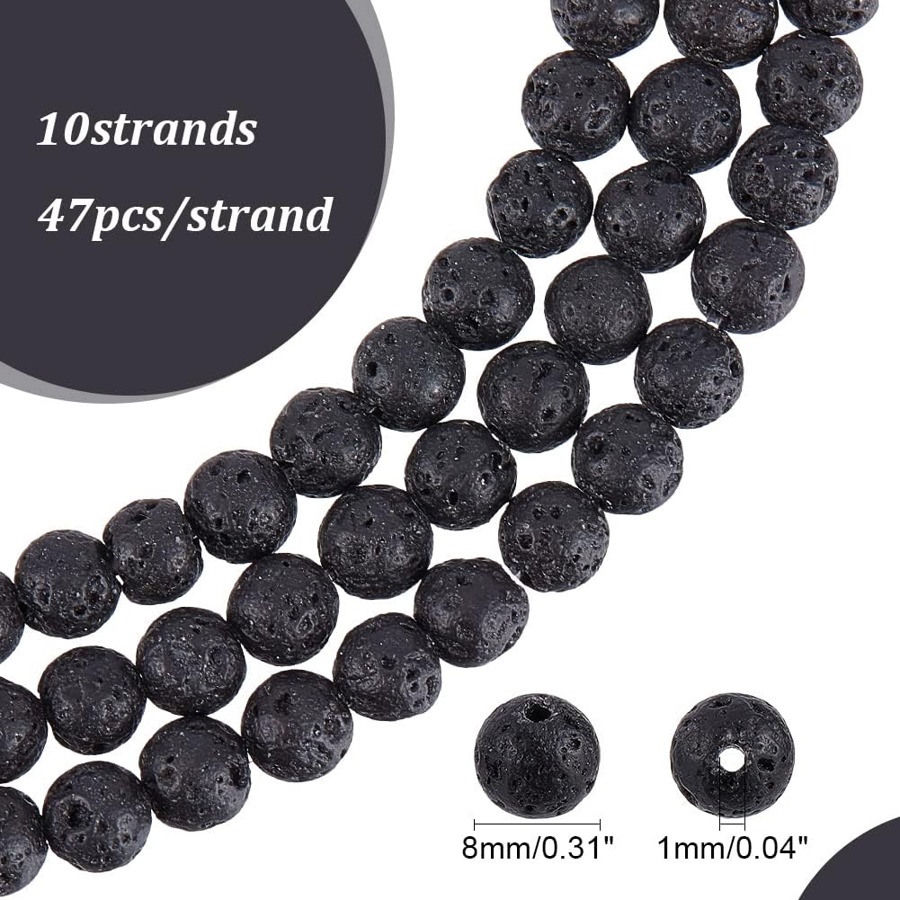 PH PandaHall 470pcs 8mm Lava Beads Natural Black Bead Black Lava Spacer Beads Oil Diffuser Bead Round Rock Stone Volcanic Rock Chakra Stone for Earrings Necklaces Bracelet Jewelry Making