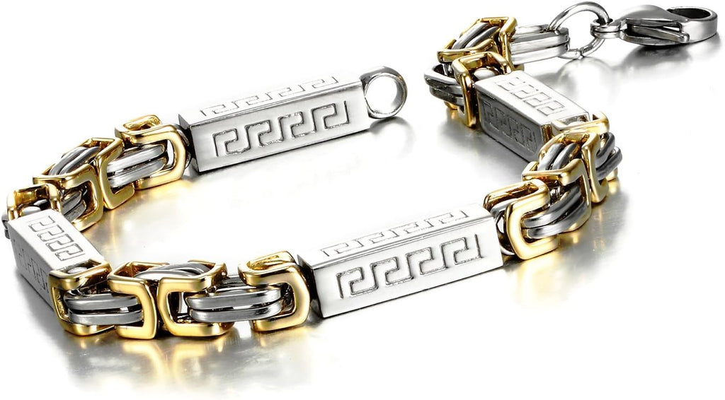 Urban Jewelry Impressive Men's Stainless Steel Bracelet Byzantine Chain, Gold Silver, 9 Inch