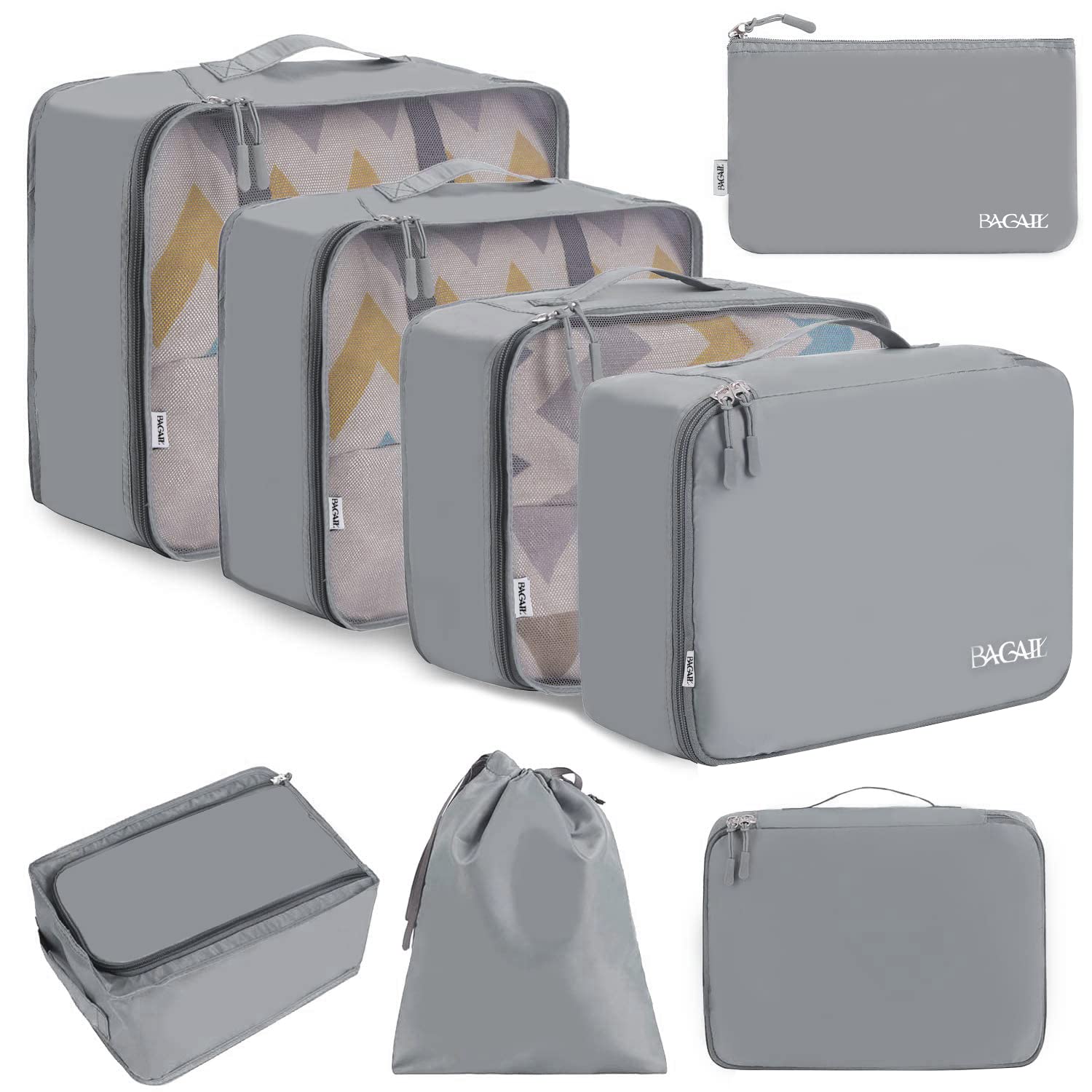BAGAIL 8 Set Packing Cubes Luggage Organizer Bags for Travel Accessories-Cream