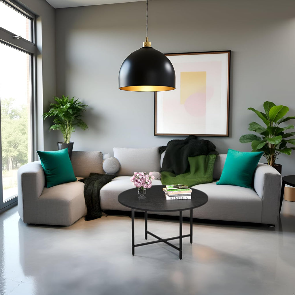 Coffee Table, 23.6" Coffee Tables for Living Room, Round Coffee Table with Metal Frame, Floor Table for Sitting on The Floor, Home, Office, Black