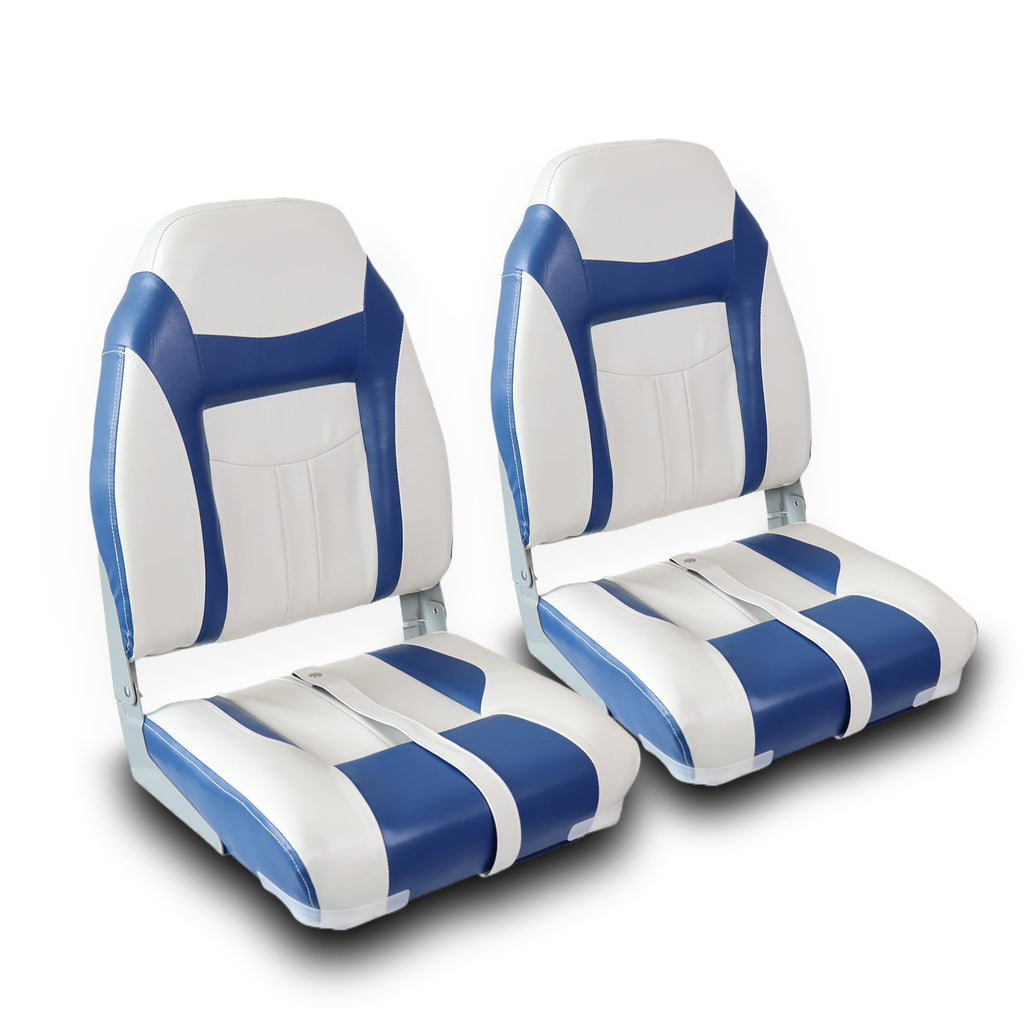 High Back Boat Seats 2 Pack, Folding Fishing Bass Boat Seat, White and Black