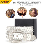 SUOSDEY Rhinestone Belt for Men Women Western Cowboy Cowgirl Bling Studded Leather Belt for Jeans Pants,White,M