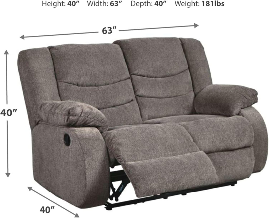 Signature Design by Ashley Tulen Modern Manual Pull Tab Reclining Loveseat, Dark Gray