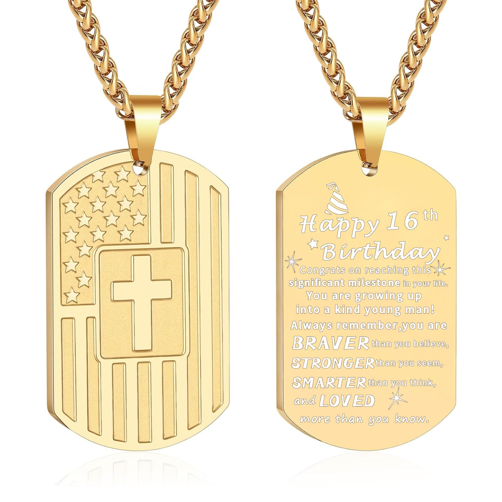 DuoDiner Graduation Gifts-American Dog Tag Necklace Bible Verse Pendant, First Communion Baptism Confirmation Religious Graduation Gifts for Him Boys Men Kids Teens Dad
