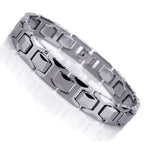 Urban Jewelry Stunning Solid Tungsten Link Bracelet for Men Polished Link, Puzzle, Ceramic Style (Silver, Black, 18K Gold Plated Option)