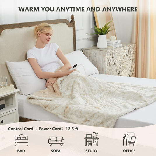 Homemate Heated Blanket Electric Throw - 50x60 Heating Blanket Throw 5 Gears Auto-Off 10 Heat Levels Heat Blanket Over-Heat Protection Luxury Faux Fur Sherpa Heater Blanket Electric ETL Certification