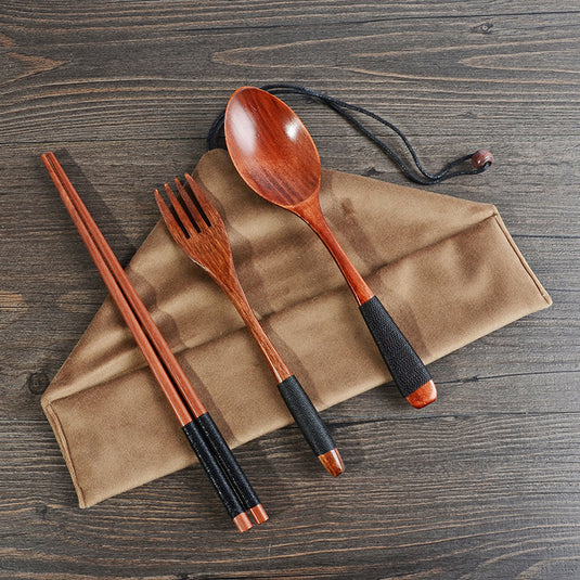 4PCS Japanese Wooden Spoon Chopsticks Tableware Set