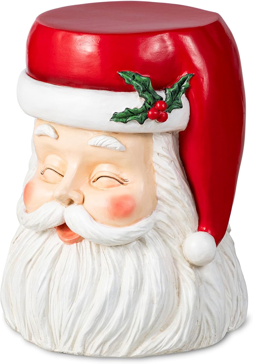 Glitzhome Side Tables Living Room, Round Coffee Accent Table Nightstand, Small Christmas End Table MgO Santa Stool for Bedroom Home Office Dorm Decoration, 16'H