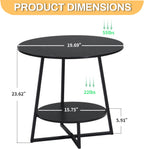 D&H FURNIMMT 20" Living Room Side Table for Small Spaces, 2 Tier Wood Top Round End Tables with Storage Shelf, Accent Sofa Table for Bedroom, Office, Sunroom, Balcony, Black
