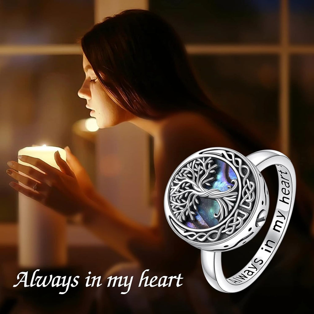 Tree of Life Urn Ring for Ashes 925 Sterling Silver Celtic Knot Family Tree Memorial Keepsake Jewelry Always in My Heart Cremation Ring for Women Men