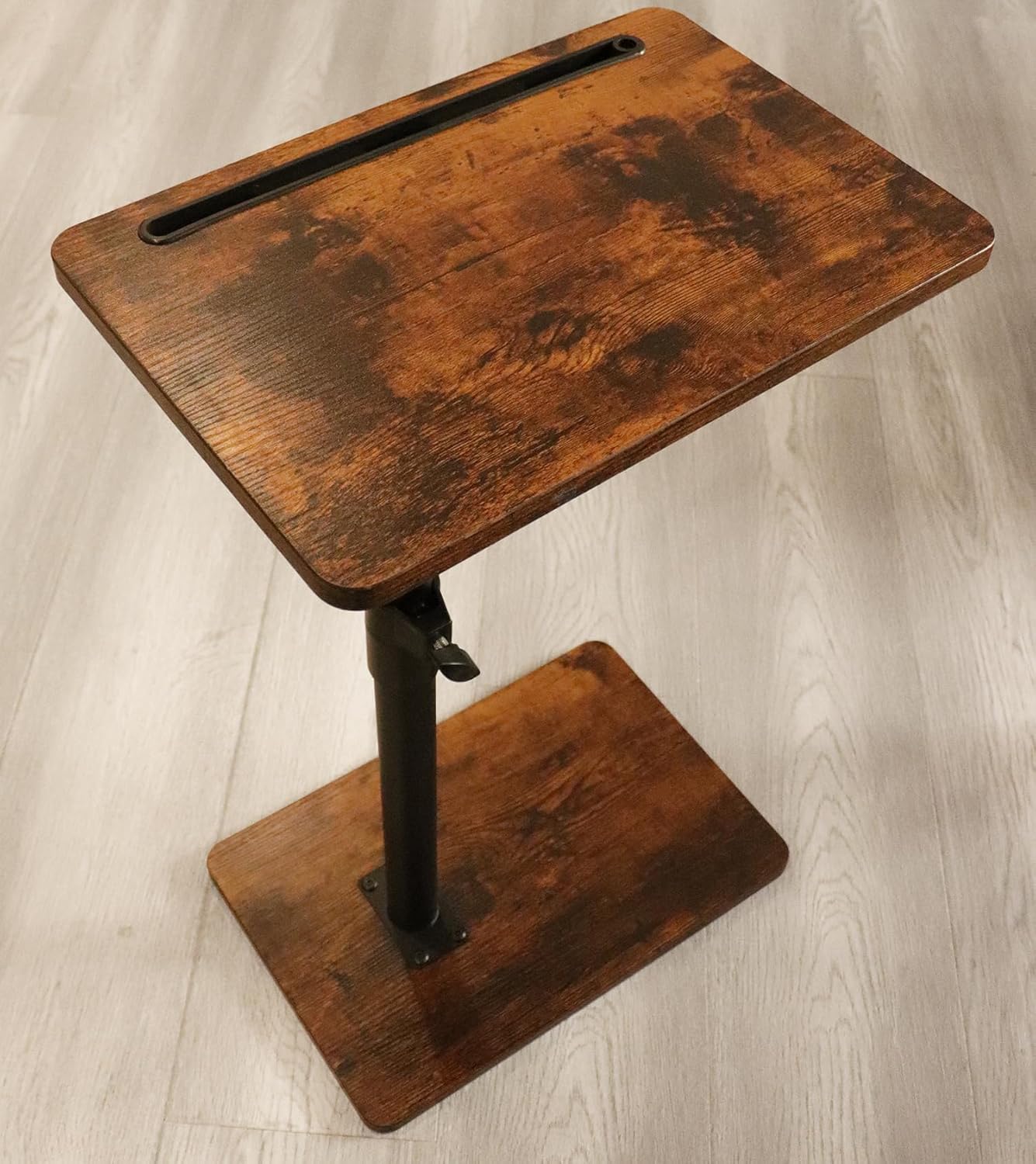 Sofa Armrest Tray Table for Couch - 360° Swivel Height Adjustable End for Small Spaces, Snack Side Table for Bed or Chair with Phone & Tablet Slot (Rustic,Standard)