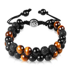 Triple Protection Bracelet - for Protect & Balance - Energy Crystal Handmade Bracelets for Men - Bring Good Luck & Prosperity, Tiger Eye Black Onyx and Lava Rock Jewelry Natural Stone Healing Bracelet