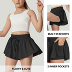 Ewedoos 2 in 1 Flowy Shorts Girls Butterfly Athletic Shorts Size 10-12 Cute Preppy Trendy Shorts Skirt for Teen Girls Black